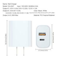JAYUANONE 兼容 14 超快速充电器、双端口 USB C 充电器、手机充电器快速充电底座、快速 SB-C 壁式充电器插头、兼容 14/13/12/11/ProMax/MiNi/XR/SE/8 Plus 壁挂式适用于办公室、学校、宿舍和家庭兼容 16 15 14 13 12 11 Pro Max XS X SE2022 iPad、Android 手机超级快速充电器兼容 、旅行充电器插头、快速充电、送给家人、朋友、孩子、生日、圣诞节、冬季节日的礼物 - 美規A型插(110-127V) - 查看 4