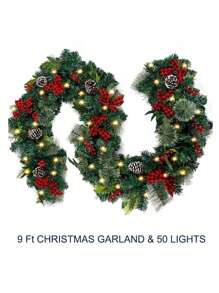 1 Pack 8.8 Ft Christmas Lighted Garland, Battery Operated Christmas Garland With Lights, Pre Lit Garland Wreath For Indoor Home Winter Holiday New Year Xmas Decorations - White - View 4