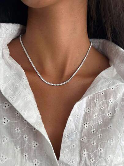 1 pieza Collar con cristales sintéticos brillantes para mujeres, de plata de ley 925 con baño de oro amarillo, regalo de joyería glamorosa para Día de San Valentín