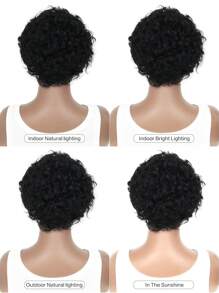 6英寸短款蕾丝假发，波浪形蕾丝前置真人发假发，精灵短款蕾丝假发 - 自然色&黑色系 - 查看 5