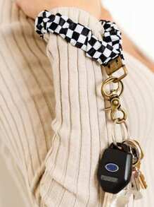 Wristlet Keychain For Women, Scrunchie Bracelet Key Ring With Clip Closure, Stretchy Wrist Lanyard,Keychain For Car Keys,Black And White Checkered Pattern,Daisy Pattern, Striped Pattern School