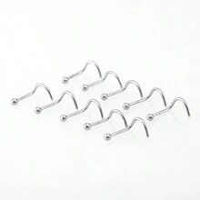 10pcs Stainless Steel Round Ball Nose Studs & Cone S-Post Nose Rings Piercing Jewelry