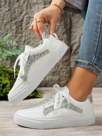 Women's Lace-Up Casual Breathable Athletic Sneakers, Suitable For All Seasons