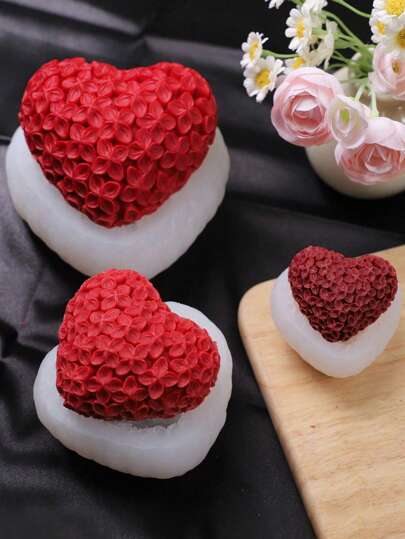 1 pieza Molde de vela con forma de flor de corazón, molde de silicona DIY hecho a mano para hacer bolas de jabón con flores
