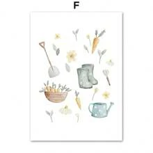 1 件波西米亚风卡通农场海报艺术印刷品狐狸蜜蜂熊刺猬花帆布画墙画家居装饰无框