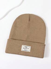 1 pezzo Berretto casual da donna con decorazione a lettera, senza visiera, adatto per l'inverno