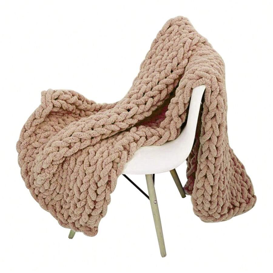 Living And Home Hand-Woven Chenille Blanket For Couch And Bed - Khaki 80cm L X 100cm W - View 1