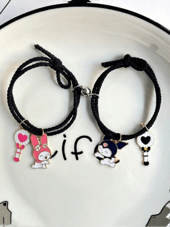  2pcs/Set Sanrio Character Friendship Bracelet Set, Comes With Magnetic Clasp, Polyamide Woven Strap, Anime Style Charm Bracelet, Suitable For Couples And Friends, Bracelet Set, Couples, Anime Items, Halloween