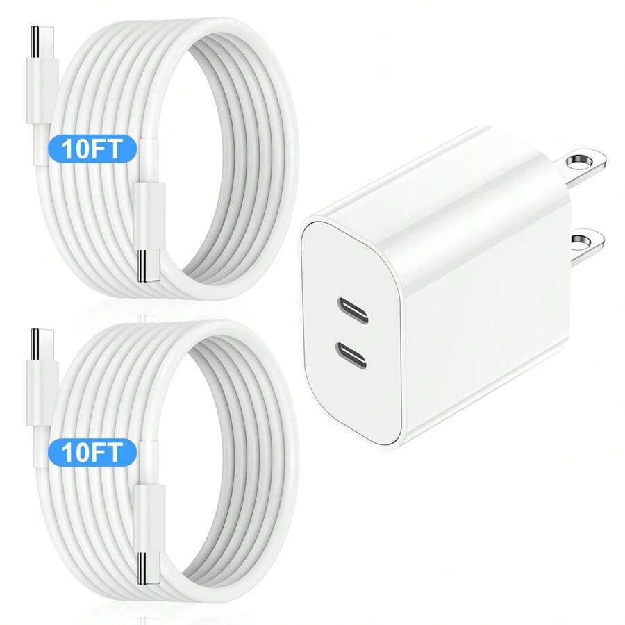 JAYUANONE Thích hợp để sạc nhanh cho bộ sạc iPhone 15/16, Khối sạc nhanh USB C hai cổng 20W, Có cáp sạc USB C sang C dài 10 foot, Tương thích với iPhone 16/15 Pro Max/15 Pro/15 Plus, Giá treo tường iPad Pro cho văn phòng, trường học, ký túc xá và gia đình Tương thích với iPhone 16 15 14 13 12 11 Pro Max XS X SE2022 iPad, Bộ sạc siêu nhanh cho điện thoại Android tương thích với iPhone, Phích cắm sạc du lịch, Sạc nhanh, Quà tặng cho gia đình, bạn bè, trẻ em, Sinh nhật, Giáng sinh, Mùa đông - Xem 1