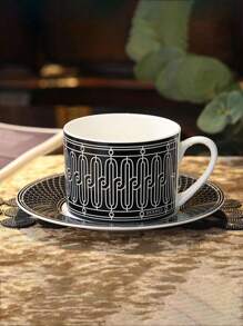 Zestaw kubków z żelaznym wzorem w kształcie linii okiennej, 1 szt., zawiera ceramiczną filiżankę i spodek o pojemności 270 ml, odpowiedni do biura, domu i kawiarni