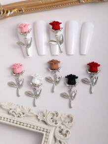 10pcs/Pack Rose Flower Pendant Nail Accessories Y2K Color Nail Decoration, Personalized Alloy Flower Nail Jewelry 3D Simulation Flower Nail Decoration, Red And Black Pink Personalized Nail Decoration, Suitable For Nail Salons And Personal Use