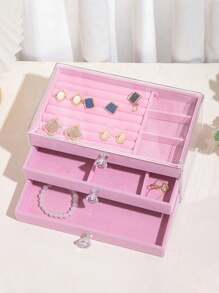 1pc Drawer Style Jewelry Storage Box With Velvet Fabric Portable Dustproof Jewelry Organizer Box For Anti-Oxidation Accessories/Pink,Gift For Valentine's Day