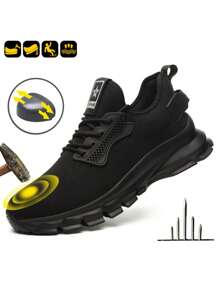 Calçados de segurança para trabalho ao ar livre masculinos, antiderrapantes, antiesmagamento, antifuros, biqueira de aço, botas de trabalho protetoras confortáveis, respiráveis, com cadarço e biqueira de aço