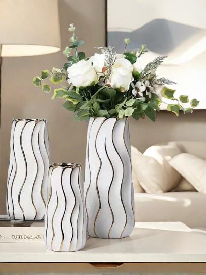 Ceramic Vase, Home ation Wit ative Vertical Gestreepte ation, Bedroom, Office, Living Room, Bathroom, Tafel Centerpiece, Best Birthday Graduation Back To School Room Supplies Flower Vase Glass view 7