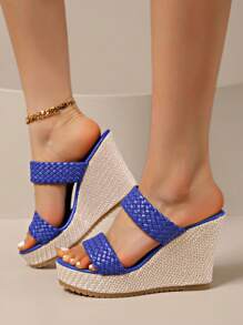 Retro High Heel Sandals For Women, Thick Sole Wedge Platform Slides, Woven Casual Beach Outdoor Slippers, Versatile Personalized Wear, Summer