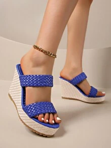 Retro High Heel Sandals For Women, Thick Sole Wedge Platform Slides, Woven Casual Beach Outdoor Slippers, Versatile Personalized Wear, Summer