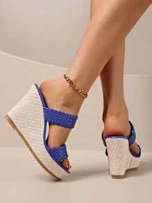 Retro High Heel Sandals For Women, Thick Sole Wedge Platform Slides, Woven Casual Beach Outdoor Slippers, Versatile Personalized Wear, Summer