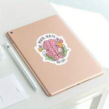 Mentale Gesundheit ist wichtig mit Blumen-Gehirn Aufkleber - künstlerischer Vinyl Aufkleber kompatibel mit iPad, Kindle, Wasserflasche, Büchern, Laptops, Notizbüchern, Ordnern, Tagebüchern, Lernräumen, Deko für Studentenwohnheime - ideal als Geschenk für Studenten und Psychologie-Enthusiasten