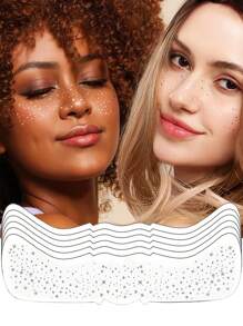 6 Blatt glitzernde Sommersprossen Silber Glitzer Sommersprossen Gesichts-Tattoo Glow Up Faux Tupfen Temporäre Fake Sommersprossen für Frauen