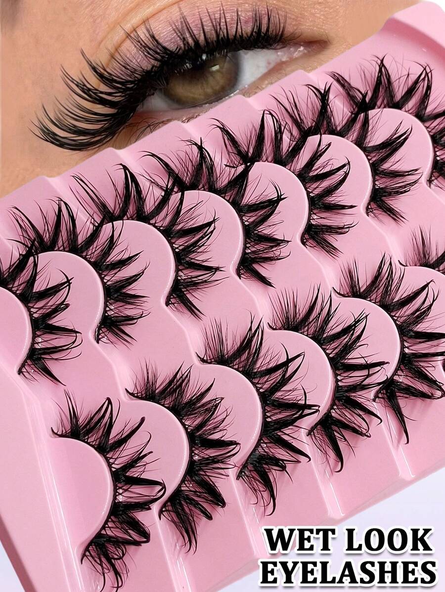 Sibeuna 7 Pairs Cartoon Style Lightweight Crossing Natural Faux Mink Lashes, Fashionable - 尖尾漫畫款 - 查看 1