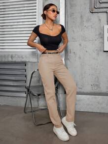 ADD FEMALE FASHION-508 Women's Dress Pants, High Waist, Includes Belt, Casual, Elegant, Modern, National Shipping SHE(IN) - Màu be - Xem 3