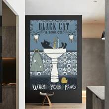 Funny Cat Bathroom Canvas Wall Art Black Cat Wash Your Paws Posters Vintage Bathtub Cat Prints Painting Cute Animal Artwork Wall Decor For Bathroom Restroom Toilet Farmhouse