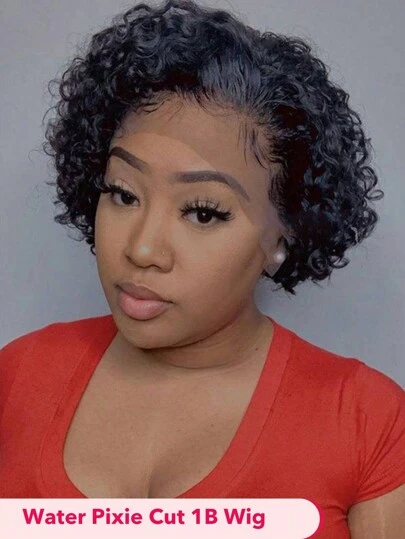Pixie Cut Wig Short Lace Bob Curly Wig Water Wave Lace Front Human Hair Wig 13X1 HD Lace Wig For 6 Inches