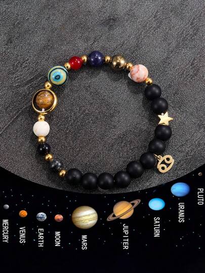 12 Zodiac Sign Bracelet - Aries, Taurus, Gemini, Cancer, Leo, Virgo, Libra, Scorpio, Sagittarius, Capricorn, Aquarius, Pisces, Women's/Men's Gift, Tigereye Beaded Bracelet, Friendship Gift, Creative Planet Bracelet, Christmas, New Year, Valentine's Day Holiday Gift