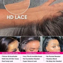 40inch 250% Density 13x4 Bob Wig Human Hair 13x4 Body Wave Lace Frontal Wigs 250% Density Hd Lace Front Wig Human Hair Pre Plucked Glueless Wigs For Black Women Natural Color - Natural Black - View 8