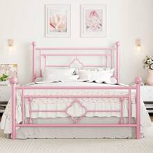 SHA CERLIN 14 Inches 4 Size 4 Color Metal Platform Bed Frame/Vintage Iron-Art Headboard And Footboard/Mattress Foundation/No Box Spring Needed/Noise-Free/Easy Assembly, Room Decor, Bedroom Christmas Decorations Home Decor Christmas Gift, Gold|White|Black|Pink * Bed Frame Queen Queen Bed Frame Bed Frame Full Full Size Bed Frame King Size Bed Frame Twin Bed Frame Room Decor Home Decor Christmas Decor Bedroom Decor Valentine Day Decor Storage Living Room Decor Furniture House Decor - 粉色 - 查看 1