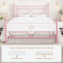 SHA CERLIN 14 Inches 4 Size 4 Color Metal Platform Bed Frame/Vintage Iron-Art Headboard And Footboard/Mattress Foundation/No Box Spring Needed/Noise-Free/Easy Assembly, Room Decor, Bedroom Christmas Decorations Home Decor Christmas Gift, Gold|White|Black|Pink * Bed Frame Queen Queen Bed Frame Bed Frame Full Full Size Bed Frame King Size Bed Frame Twin Bed Frame Room Decor Home Decor Christmas Decor Bedroom Decor Valentine Day Decor Storage Living Room Decor Furniture House Decor - 粉色 - 查看 7