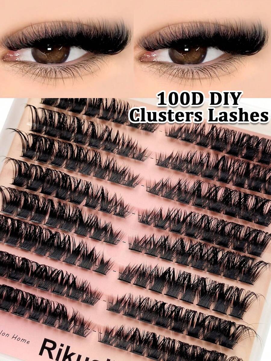 Rikuaild 128pcs D Curl 100D Fluffy False Eyelashes, DIY Soft & Thick, 9-16mm Mixed Length Fake Lashes - D - View 1
