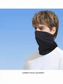 1pc Black Cycling Face Mask Unisex Outdoor Motorcycle Fishing Sunscreen Ice Silk Neck Gaiter Mask