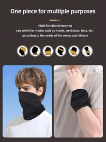 1pc Black Cycling Face Mask Unisex Outdoor Motorcycle Fishing Sunscreen Ice Silk Neck Gaiter Mask