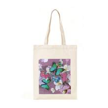 1 pieza Kit de Pintura de Diamantes para Dar Forma a Bolsas - Tamaño 28cmX35cm/11.02pulx13.78pulg Bolsa de Lienzo con Arte de Diamantes de Cristal de Estilo No Tejido con Diseños Florales, de Mariposa y de Pájaro - Bolsa de Hombro Ligera, Elegante y Linda para Moda Personalizada