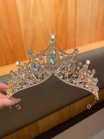 1 pieza Corona con Strass, Accesorio de moda elegante para el cabello para fiestas de cumpleaños o actuaciones