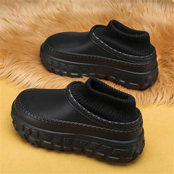 EVA Waterproof Warm Men's Slippers For Autumn/Winter, Indoor Warm Plush Anti-Slip Outdoor Wear Thick Bottom Fashionable Couples Slippers, Wear-Resistant Anti-Slip Fashionable Couples Slippers