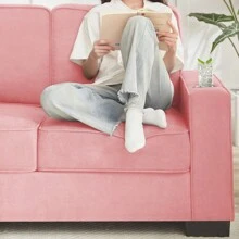 83.86"Snowfleece Fabric Sofa Modern Compressed Couch 3-Seater Sofa Furniture For Living Room Bedroom Office Pink - 粉紅色如圖 - 查看 8