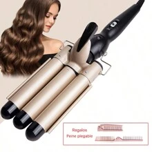 Rizador de cabello triple barril cerámico barberia - Gris Claro - Ver 2