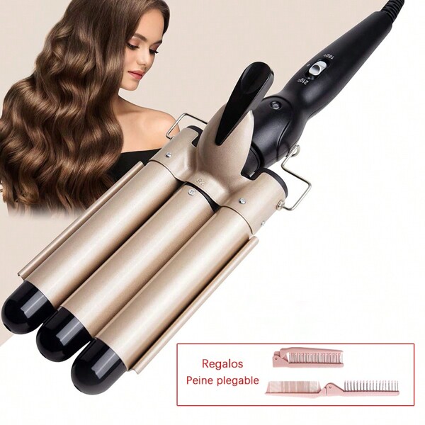 Rizador de cabello triple barril cerámico barberia