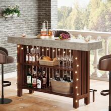 LITTLE TREE LITTLE TREE 63-Inch Spacious Home Bar Unit, Contemporary 2-Tier Bar Table With Footrest, Corner Mini Coffee Bar Cabinet For Kitchen, Pub, Dining And Living Rooms, Brown