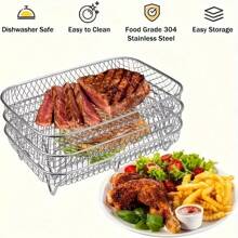 3 buc/set suport pentru friteuză cu aer din oțel inoxidabil 304, suport stivuibil pentru deshidrator, accesorii multifuncționale pentru copt, potrivite pentru prăjit și grătar, mașină de spălat vase - Multicolor - Vizualizare 5