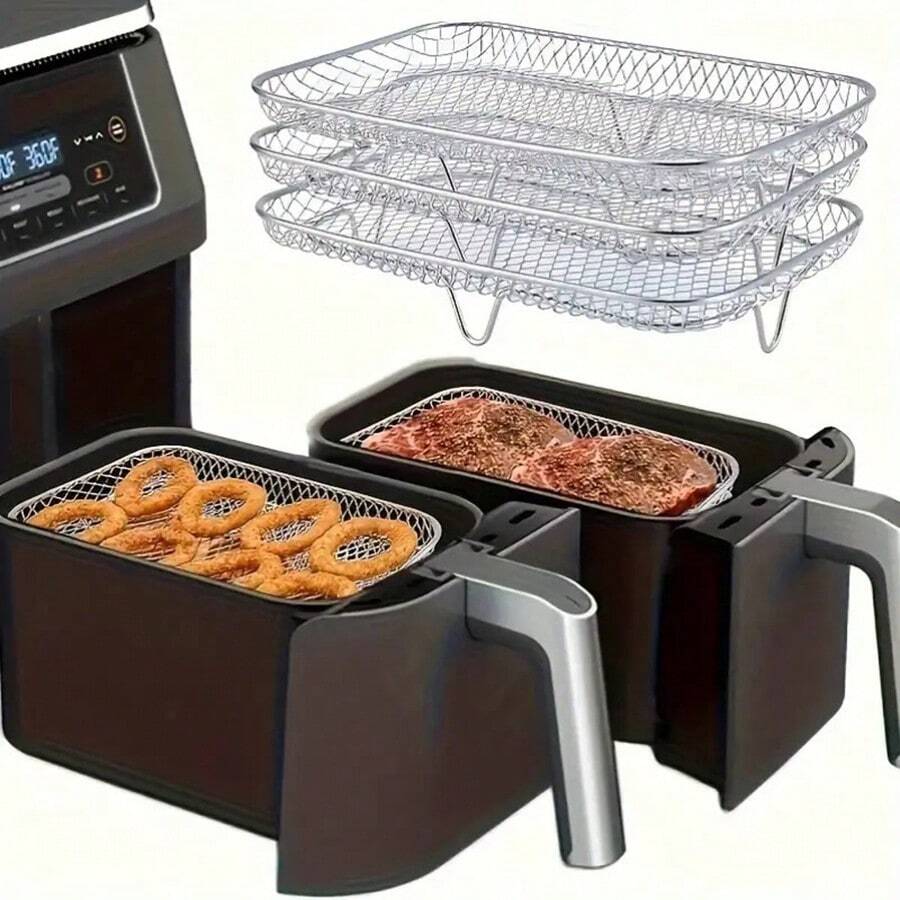 3 buc/set suport pentru friteuză cu aer din oțel inoxidabil 304, suport stivuibil pentru deshidrator, accesorii multifuncționale pentru copt, potrivite pentru prăjit și grătar, mașină de spălat vase