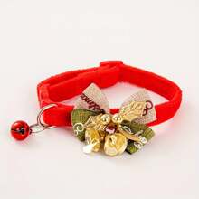 1 件随机颜色蝴蝶结铃铛项圈，适用于宠物、圣诞节和新年系列