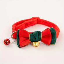 1 件随机颜色蝴蝶结铃铛项圈，适用于宠物、圣诞节和新年系列