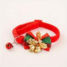 1 件随机颜色蝴蝶结铃铛项圈，适用于宠物、圣诞节和新年系列