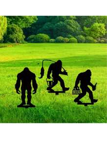 3pcs Metal Decorative Bigfoot Fishing Sasquatch Garden Stakes Sasquatch Gifts For Men Women, Sasquatch Statue Decorations Outdoor, Patriotic Decor, Yard Art, Patio, Outside, Lawn Decorations - M - View 2