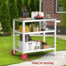 Outdoor Prep Grill Cart, Honeycomb Style Wear-Resistant Tabletop With High Load-Bearing Portable BBQ Cart, HDPE Durable Frame 3-Tier Storage Cart