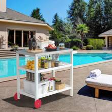 Outdoor Prep Grill Cart, Honeycomb Style Wear-Resistant Tabletop With High Load-Bearing Portable BBQ Cart, HDPE Durable Frame 3-Tier Storage Cart