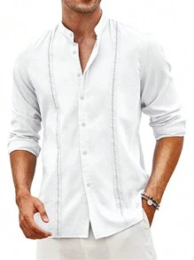 Camisas Casual Playa De Guayabera Cubana Para Hombre - Blanco - Ver 1
